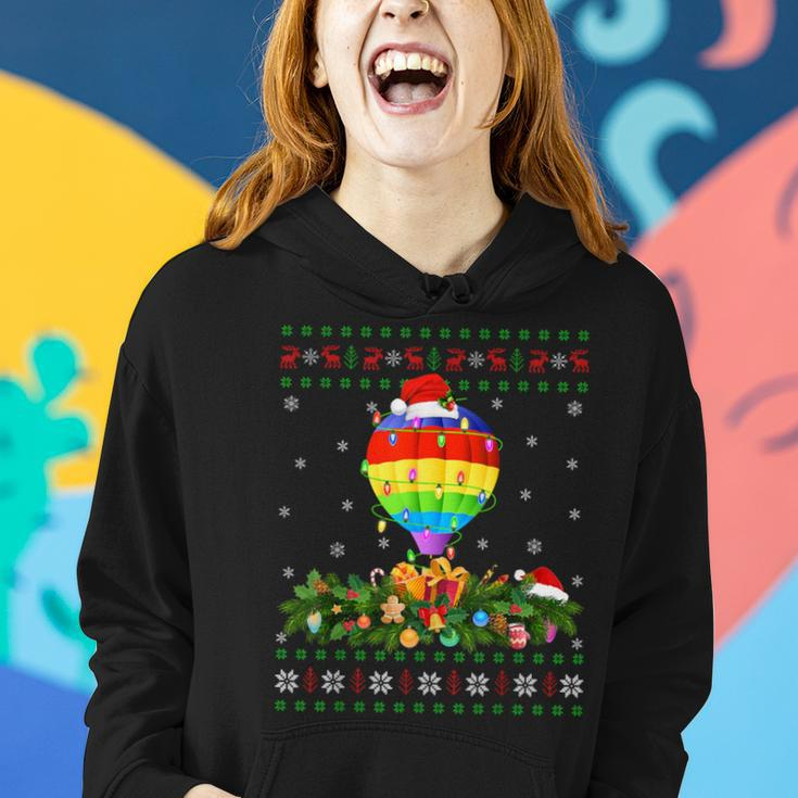 Xmas Lighting Tree Santa Ugly Hot Air Balloon Christmas Women Hoodie Gifts for Her