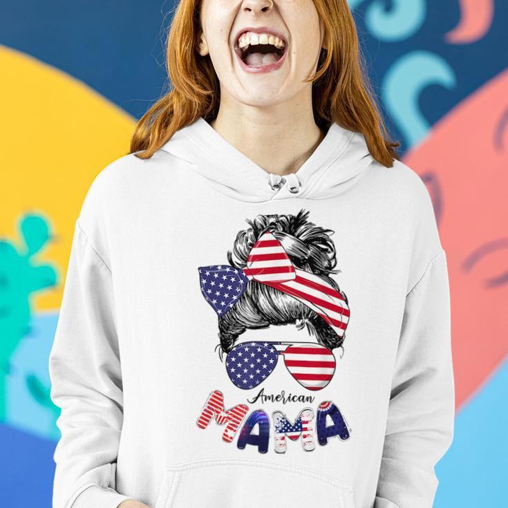 4Th Of July American Mama Messy Bun Mom Life Patriotic Mom Gifts For Mom Funny Gifts Women Hoodie Gifts for Her
