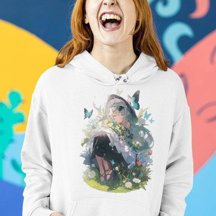 Anime Kawaii Fairy In A Field Of Flowers And Butterflies Women Hoodie Gifts for Her