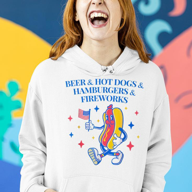 Beer & Hot Dogs & Hamburgers & Fireworks Funny 4Th Of July Women Hoodie Gifts for Her