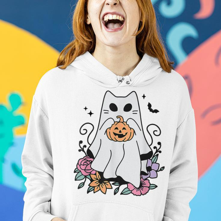 Cat Ghosts Boo Halloween Retro Pumpkin Floral Flowers Women Hoodie Gifts for Her