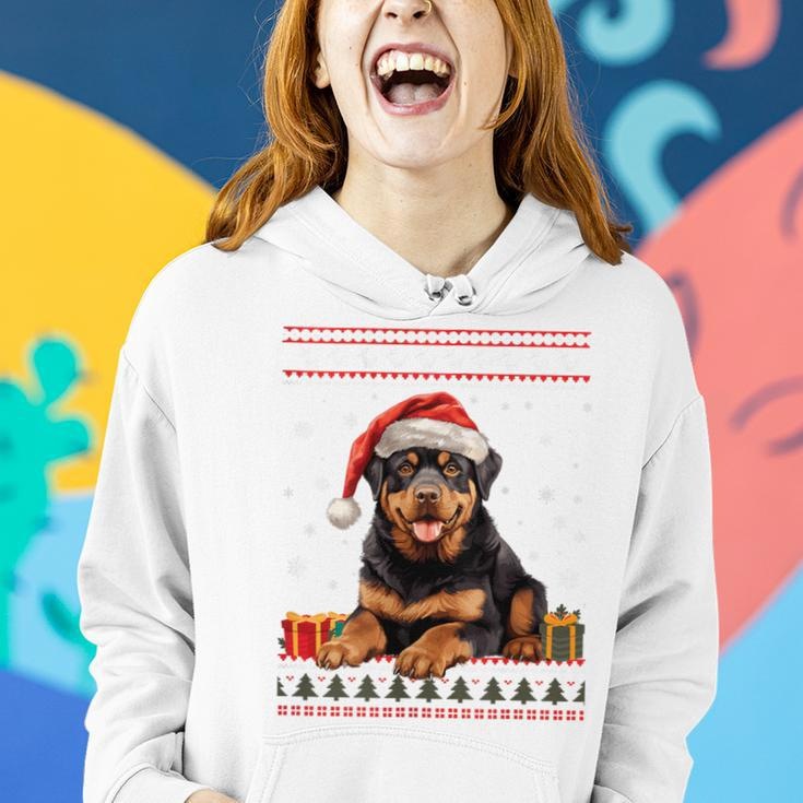 Christmas Rottweiler Dog Santa Hat Ugly Christmas Sweater Women Hoodie Gifts for Her