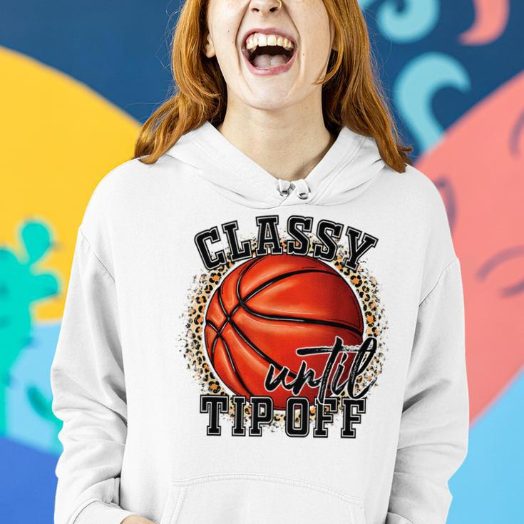 Classy Until Tip Off Funny Basketball Mom Leopard Women Kids Gifts For Mom Funny Gifts Women Hoodie Gifts for Her