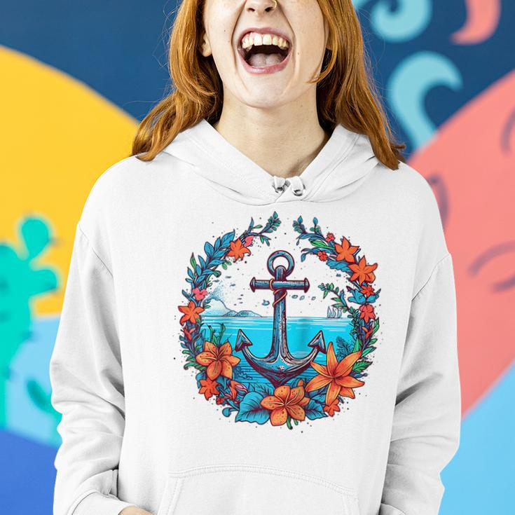 Colorful Flowers Pattern Floral Nautical Sailing Boat Anchor Women Hoodie Gifts for Her