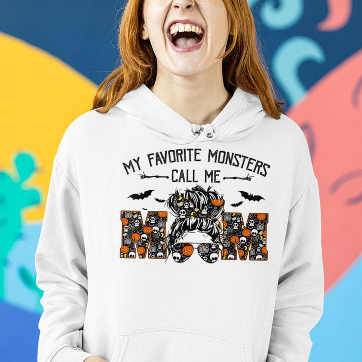 My Favorite Monsters Call Me Mom Messy Bun Happy Halloween Women Hoodie Gifts for Her