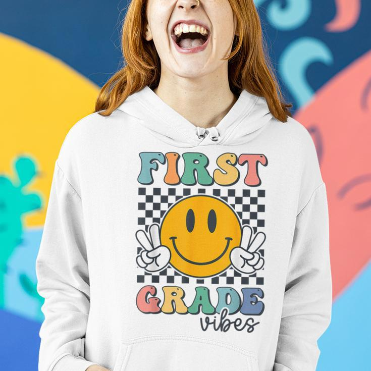 First Grade Vibes Retro Smile Back To School 1St Grade Team Women Hoodie Gifts for Her