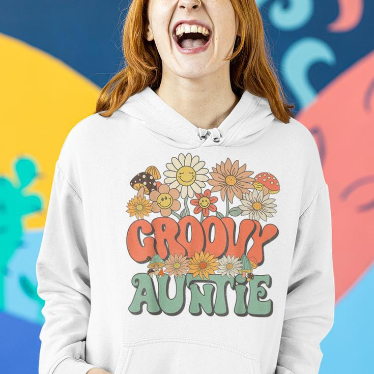 Groovy Auntie Floral Hippie Retro Daisy Flower Mothers Day Women Hoodie Gifts for Her