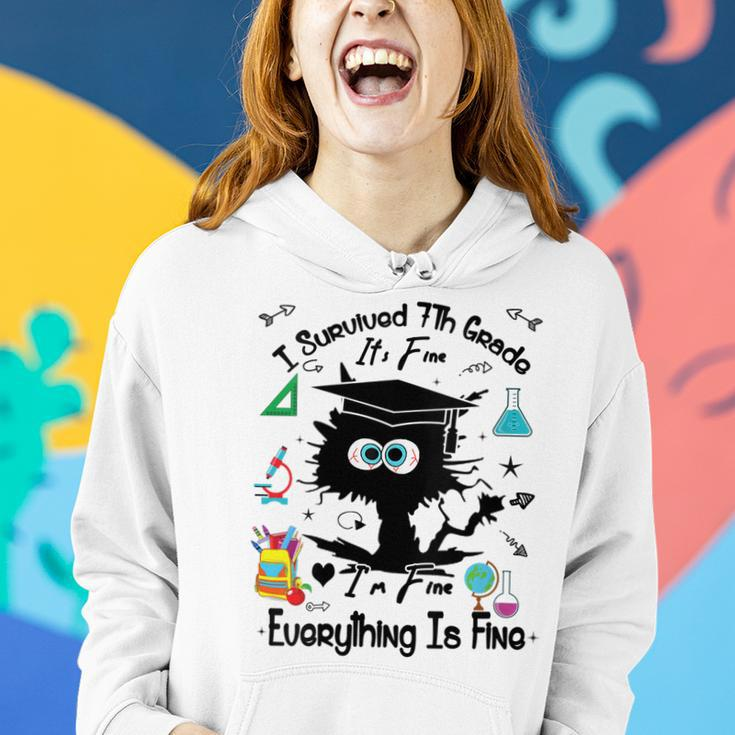 Happy Last Day Of School Funny Black Cat 7Th Grade Graduate Women Hoodie Gifts for Her