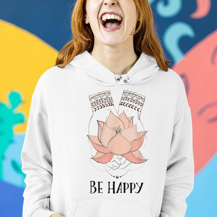 Be Happy Zen Hands With Lotus Flower Mandala Meditation Women Hoodie Gifts for Her