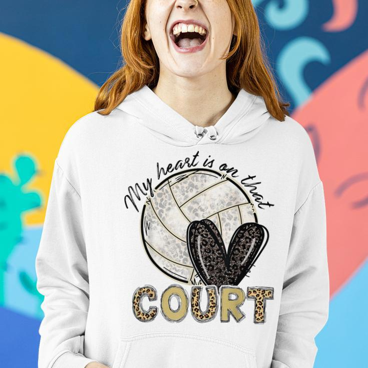 My Heart Is On That Court Volleyball Leopard Volleyball Mom Women Hoodie Gifts for Her