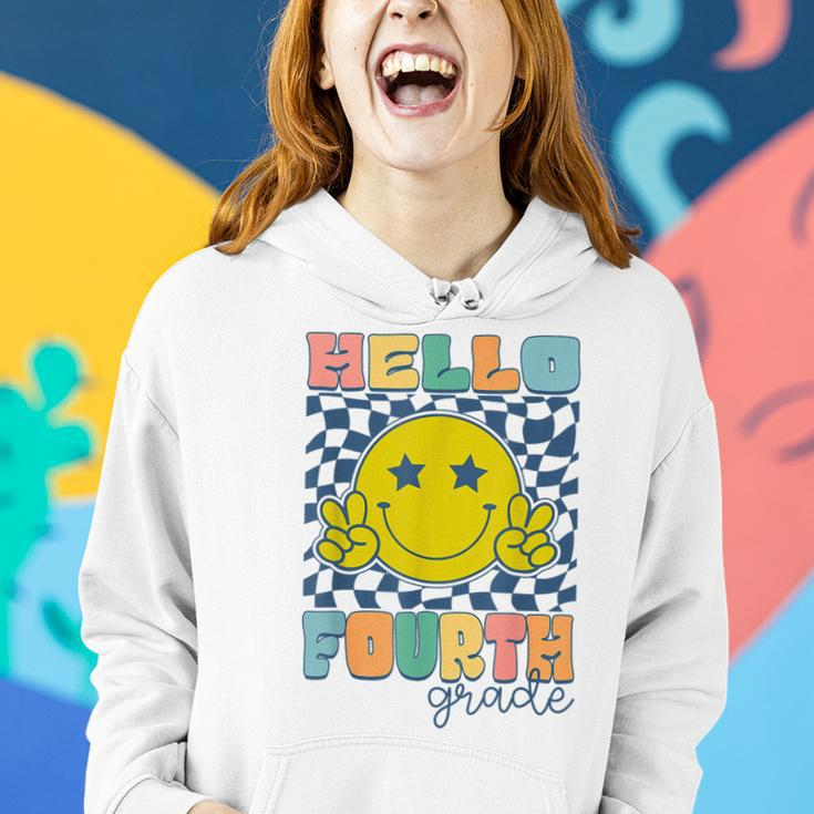 Hello Fourth Grade Retro Smile Team 4Th Grade Back To School Hello Gifts Women Hoodie Gifts for Her