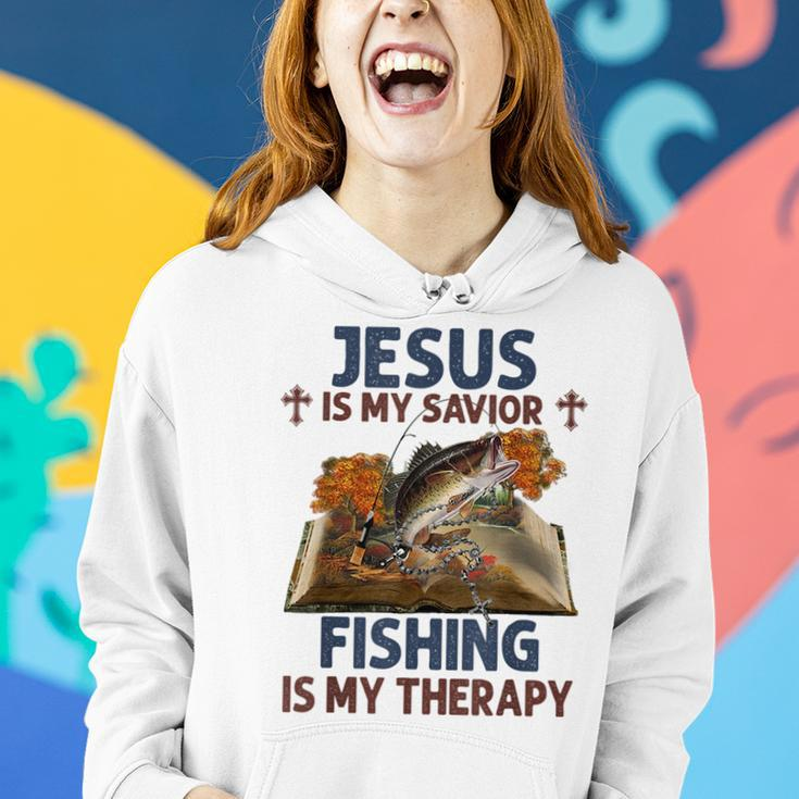 Jesus Is My Savior Fishing Is My Therapy Funny Christian Women Hoodie Gifts for Her