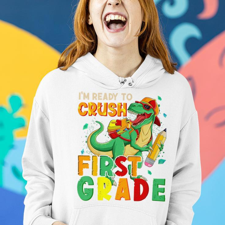 Kids Im Ready To Crush First Grade Back To School Dinosaur Women Hoodie Gifts for Her