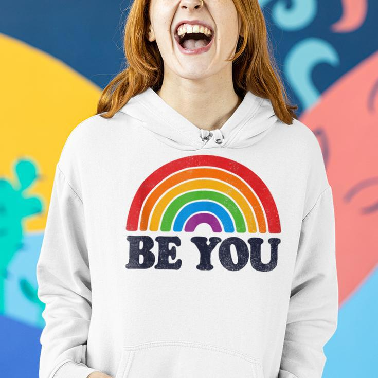Lgbtq Be You Gay Pride Lgbt Ally Rainbow Flag Retro Vintage Women Hoodie Gifts for Her