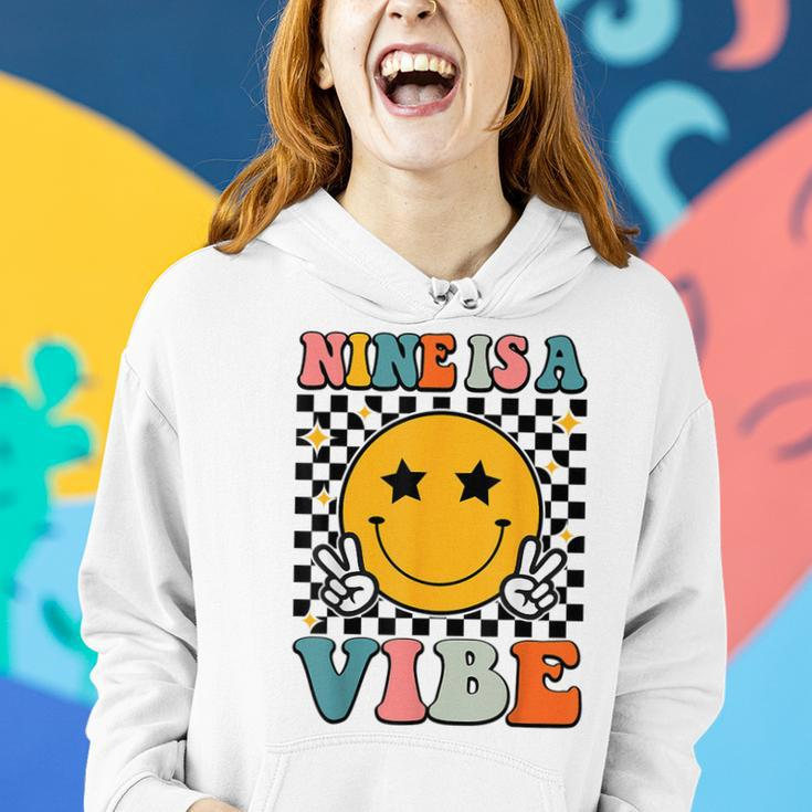 Nine Is A Vibe 9Th Birthday Groovy Boys Girls 9 Years Old Women Hoodie Gifts for Her