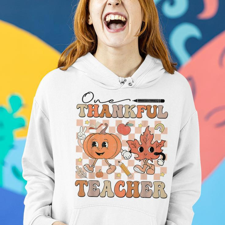 One Thankful Teacher Thanksgiving Groovy Fall Autumn Teacher Women Hoodie Gifts for Her
