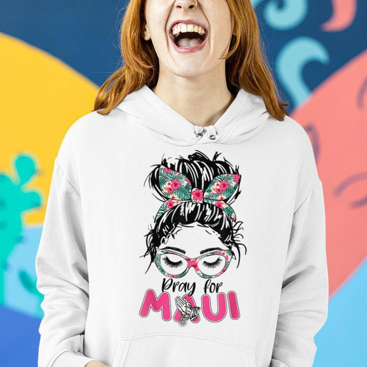 Pray For Maui Hawaii Strong Messy Bun Girls Women Hoodie Gifts for Her