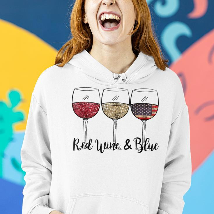 Red Wine & Blue 4Th Of July Usa American Flag Wine Patriotic Women Hoodie Gifts for Her