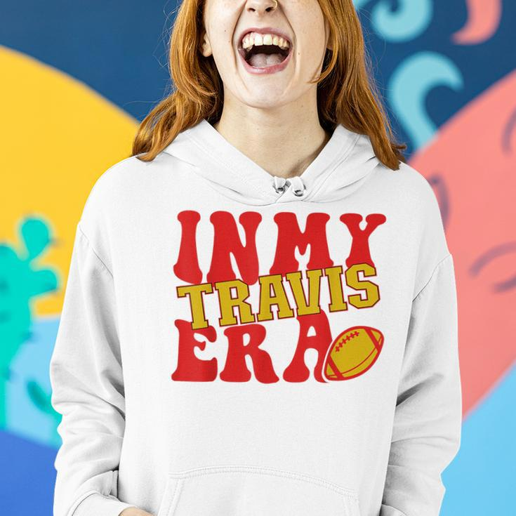 Retro Groovy In My Travis Era Football Theme Women Hoodie Gifts for Her