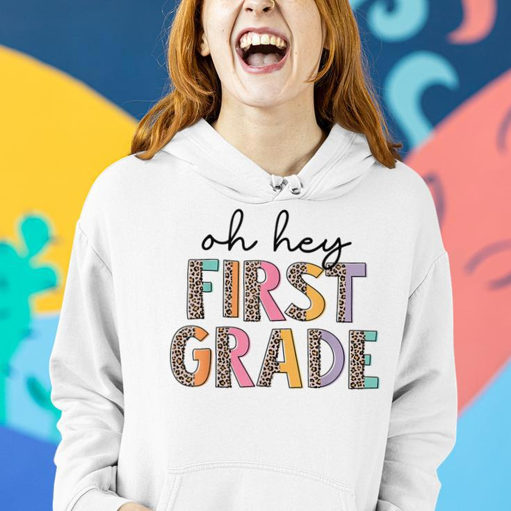 Retro Oh Hey First Grade Leopard Back To School Teachers Women Hoodie Gifts for Her