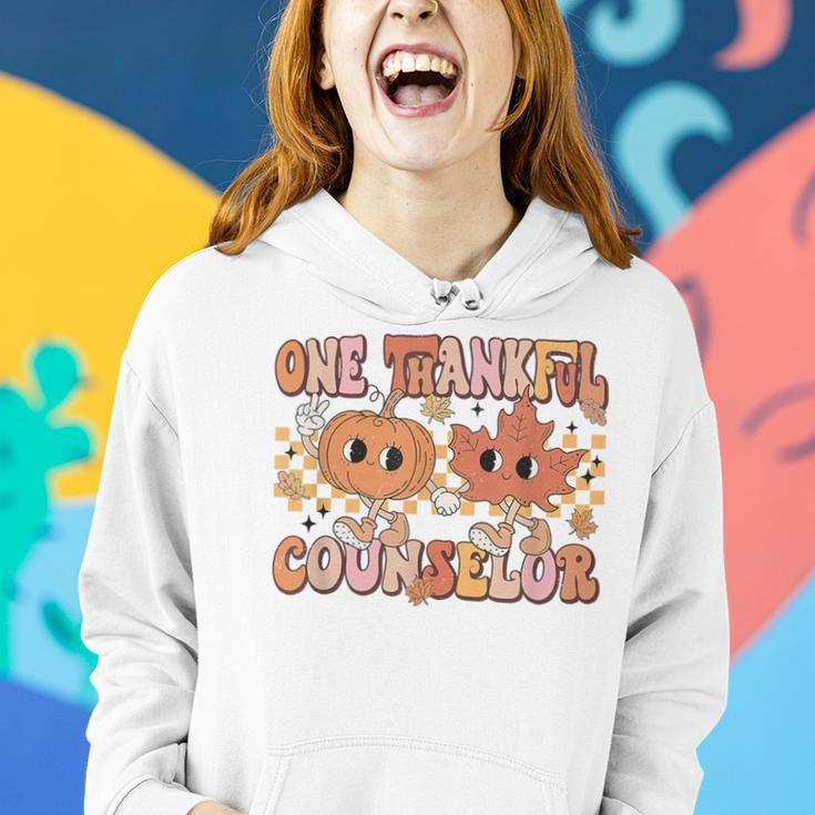 Retro One Thankful Counselor Pumpkin Autumn Leaves Fall Women Hoodie Gifts for Her