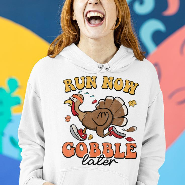 Run Now Gobble Later Turkey Autumn Thanksgiving Groovy Retro Women Hoodie Gifts for Her