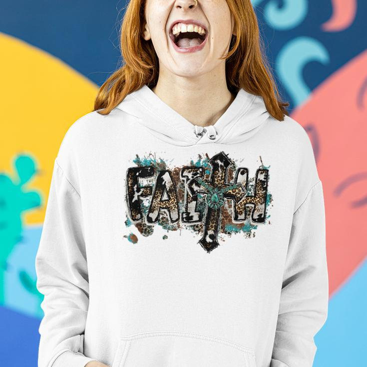 Rustic FaithChristian Turquoise Leopard Faith Cross Jesus Faith Funny Gifts Women Hoodie Gifts for Her