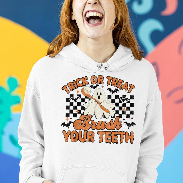 Trick Or Treat Brush Your Th Ghost Halloween Dental Women Hoodie Gifts for Her