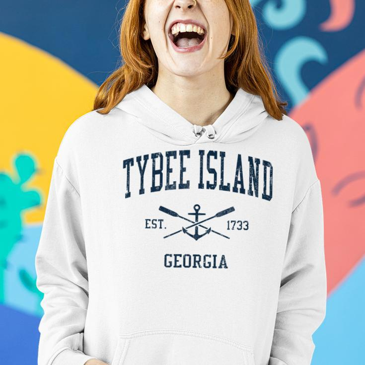 Tybee Island Ga Vintage Navy Crossed Oars & Boat Anchor Women Hoodie Gifts for Her