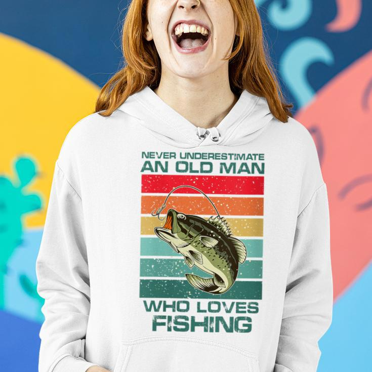 Never Underestimate A Old Man Who Loves Fishing Bass Vintage Women Hoodie Gifts for Her