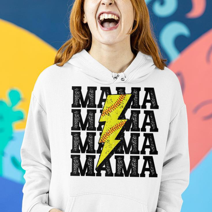Vintage Softball Mama Distressed Lightning Bolt Mom Women Hoodie Gifts for Her