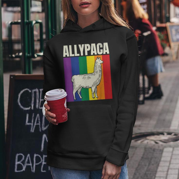 Allypaca Rainbow Alpaca Pun Gay Pride Ally Lgbt Joke Flag Women Hoodie Unique Gifts