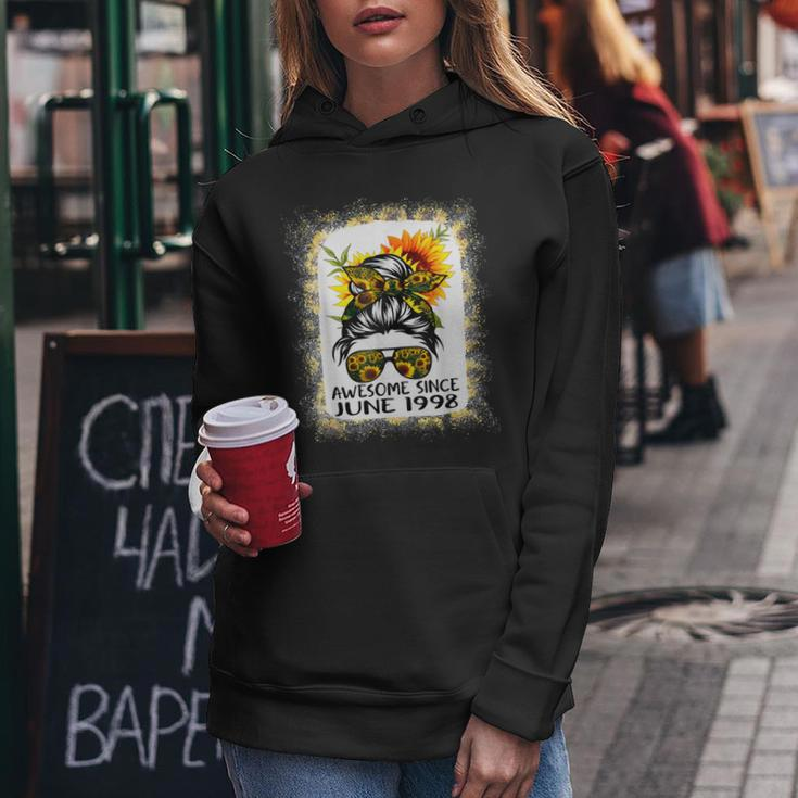 Awesome Since June 1998 Messy Bun Sunflower Vintage Birthday Women Hoodie Unique Gifts
