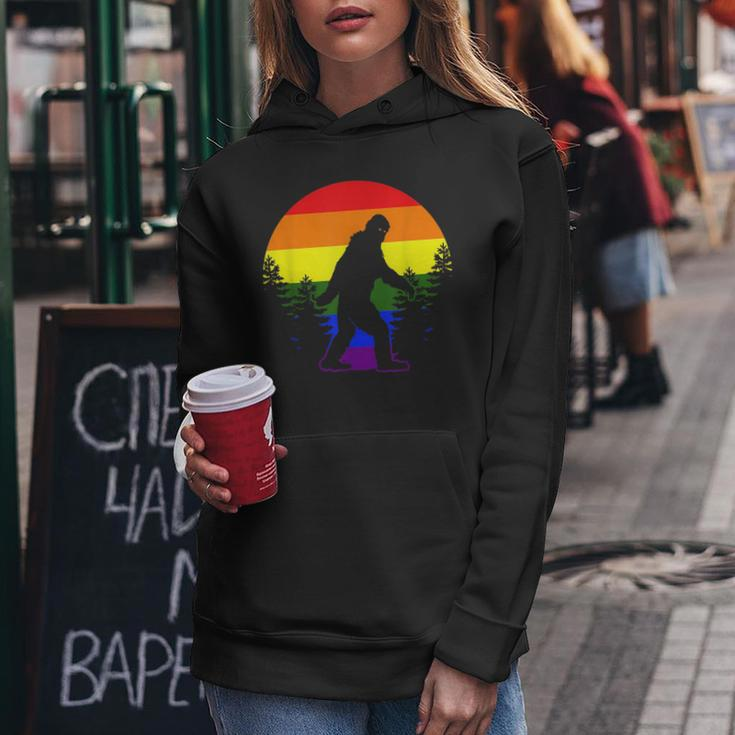 Bigfoot In Forest Lgbt-Q Gay Pride Rainbow Flag Color Ally Women Hoodie Unique Gifts