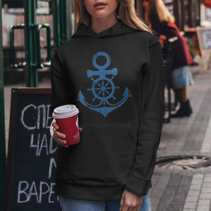Blue Anchor And Ship Sring Wheel Maritime Sailor Nautical Women Hoodie Unique Gifts