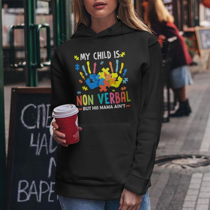My Child Is Non Verbal But His Mama Aint Puzzle Piece Autism Women Hoodie Unique Gifts