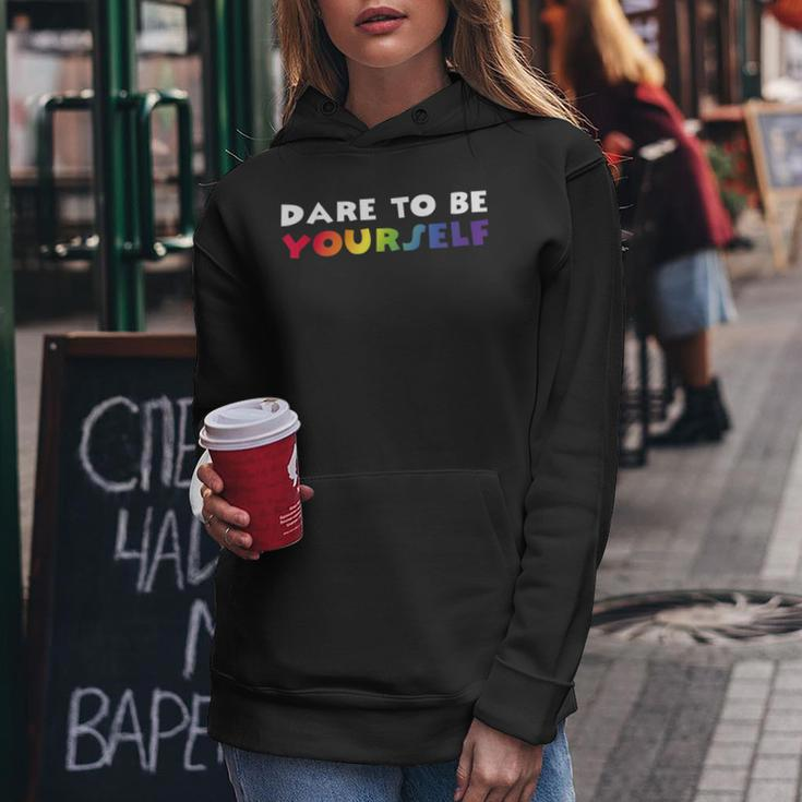 Dare To Be Yourself Gay Pride Vintage Rainbow Lgbt Quote Women Hoodie Unique Gifts