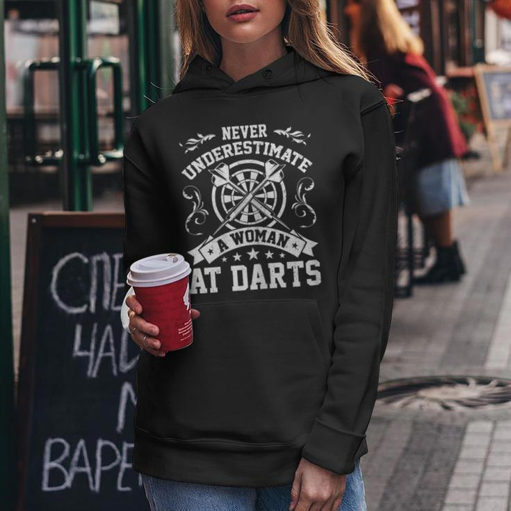 Dart Player Cool Quote Never Underestimate A Women At Darts Gift For Womens Women Hoodie Funny Gifts