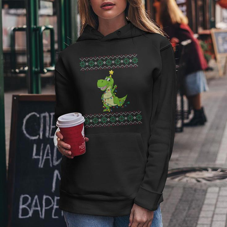Dinosaur Ugly Sweater Christmas Lights Dinosaur Women Hoodie Funny Gifts