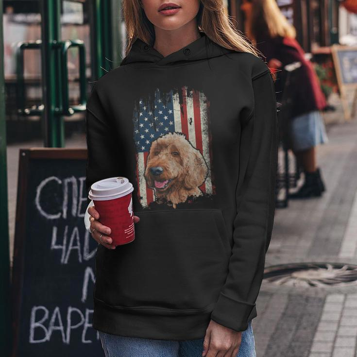 Distressed Goldendoodle American Flag Patriotic Dog Women Hoodie Unique Gifts