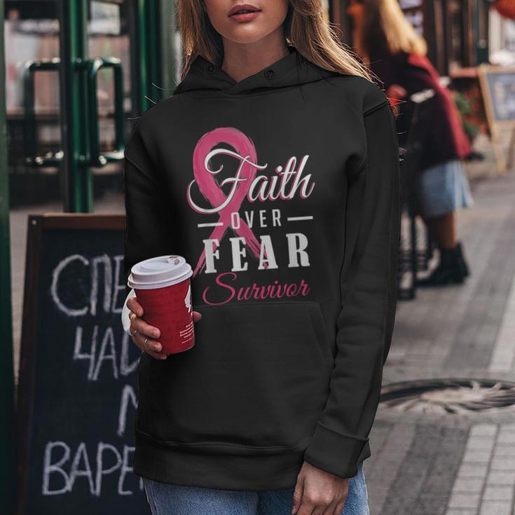 Faith Over Fear Pink Ribbon Breast Cancer Survivor Women Hoodie Funny Gifts