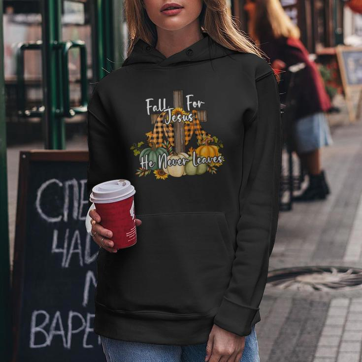 Fall For Jesus He Never Leaves Pumpkin Autumn Thanksgiving Women Hoodie Unique Gifts