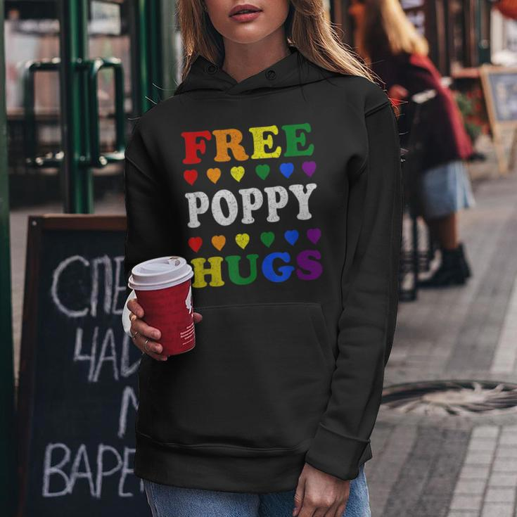 Free Poppy Hugs Rainbow Heart Lgbt Pride Month Women Hoodie Unique Gifts