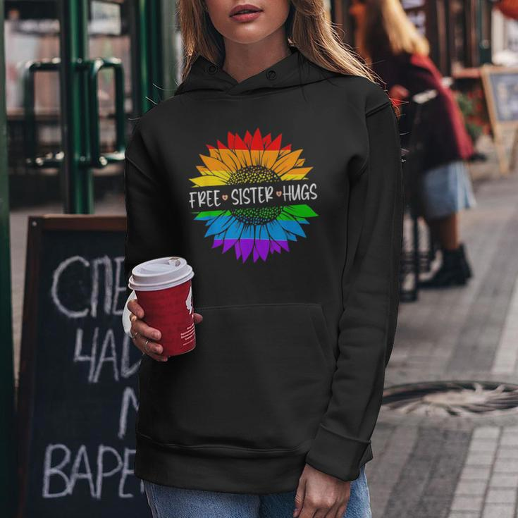 Free Sister Hugs Rainbow Sunflower Lgbt Gay Pride Month Women Hoodie Unique Gifts