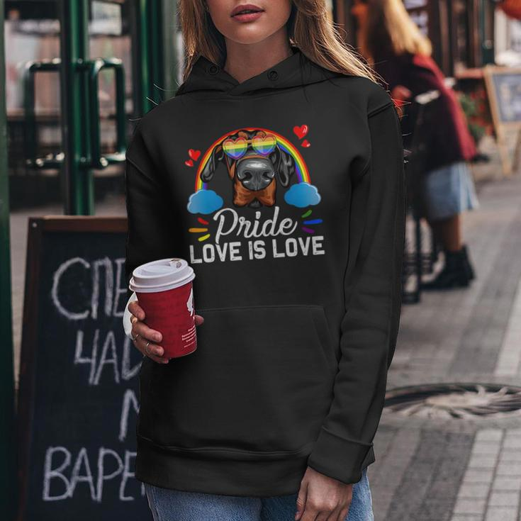 Fun Lgbt Pride Love Is Love Rainbow Doberman Dog Women Hoodie Unique Gifts
