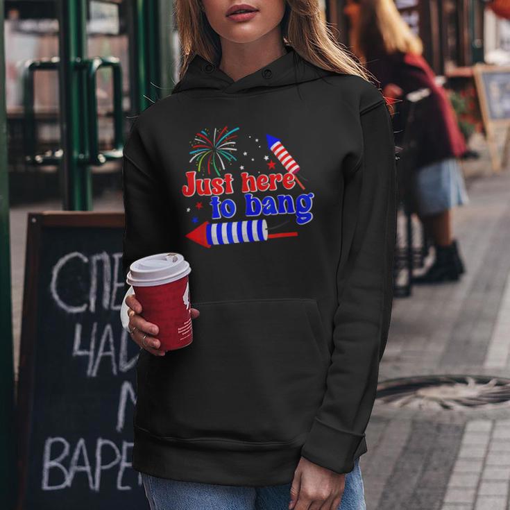 Funny 4Th Of July Fireworks Just Here To Bang American Flag Women Hoodie Unique Gifts