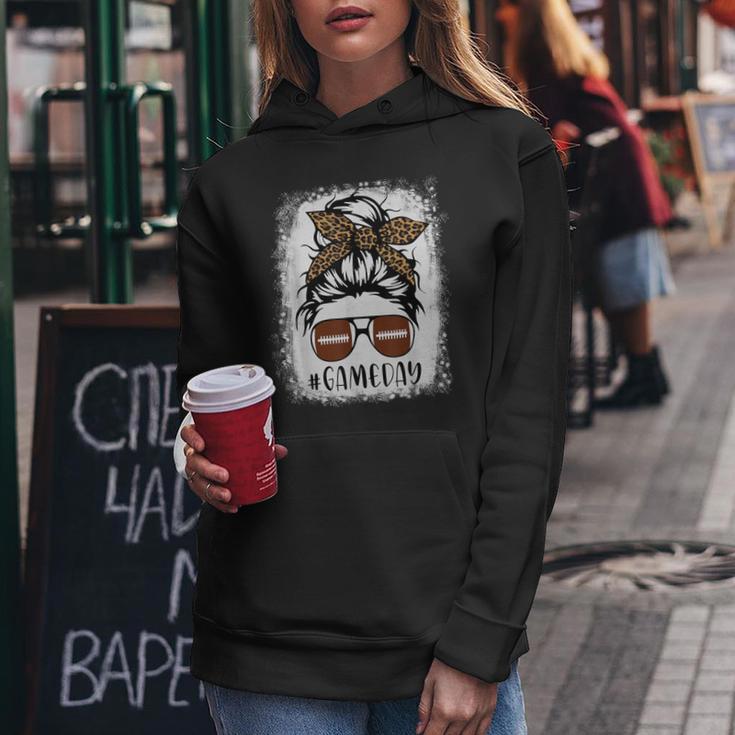 Game Day Leopard Messy Bun Mom Football Lover Bleached Women Hoodie Unique Gifts