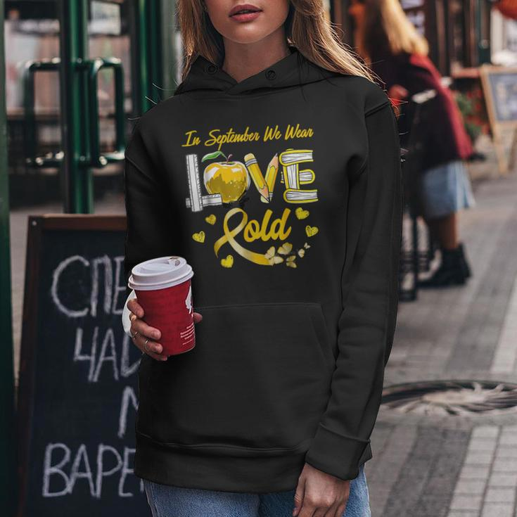 Gold Love In September We Wear Gold Teacher Childhood Cancer Women Hoodie Funny Gifts