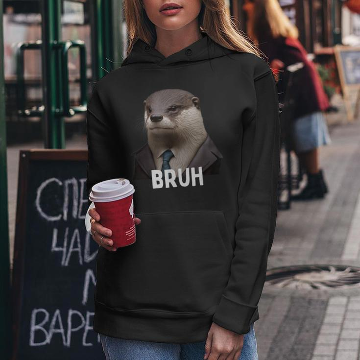 Grumpy Otter In Suit Says Bruh Sarcastic Monday Hater Women Hoodie Funny Gifts