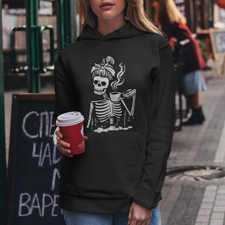 Halloween Skeleton Messy Bun Coffee Costume Mom Women Hoodie Unique Gifts